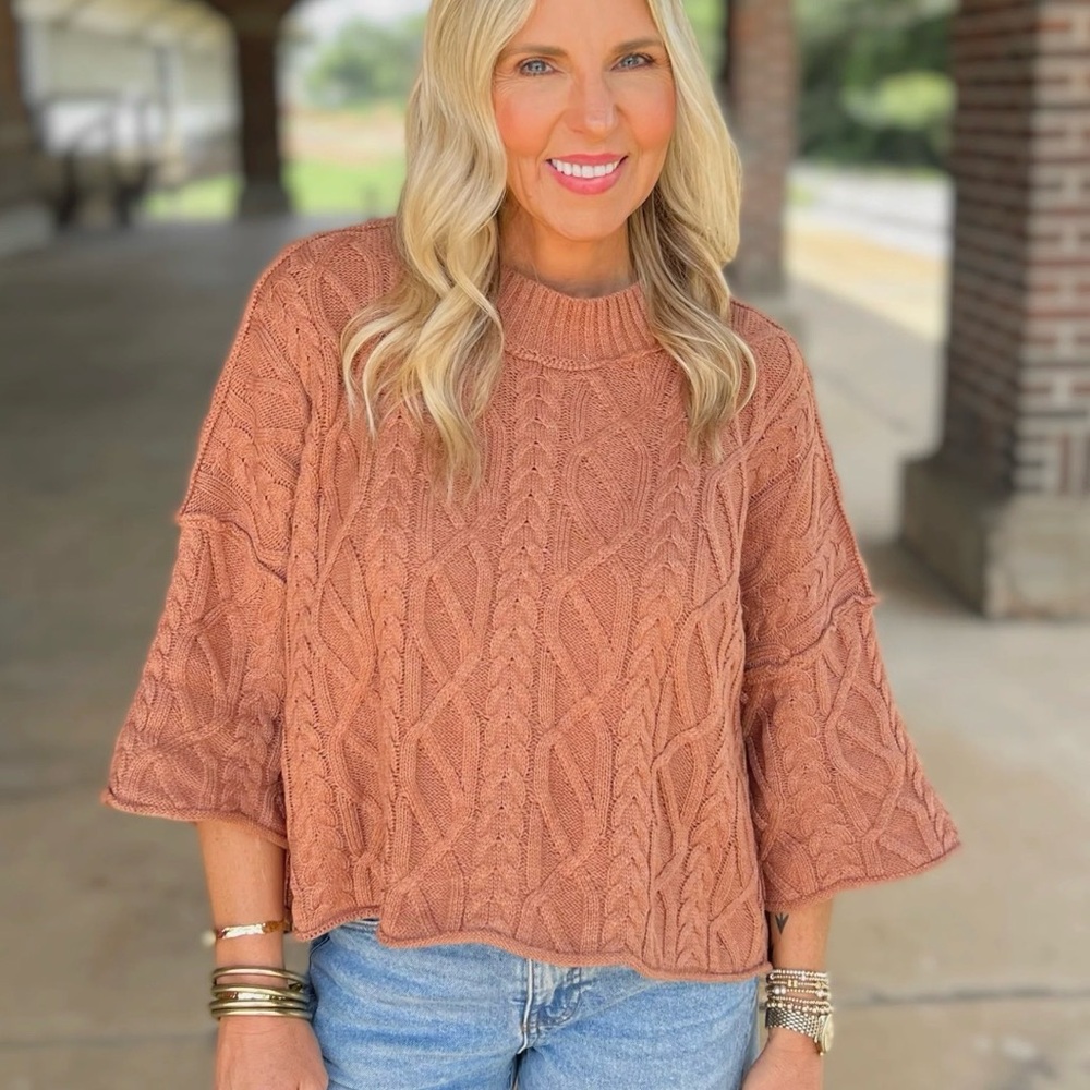 TCEC Women's Cable Knit Sweater - Warm Brown